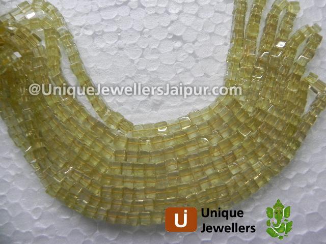 Lemon Quartz Plain Cube Beads