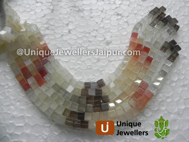 Multi Moonstone Plain Cube Beads