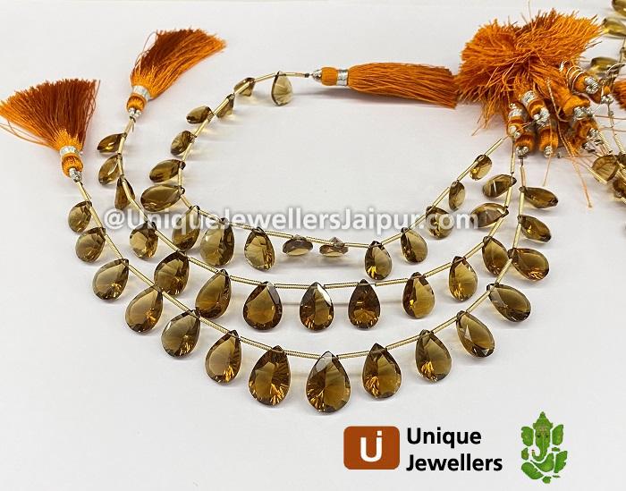 Cognac Quartz Concave Cut Pear Beads