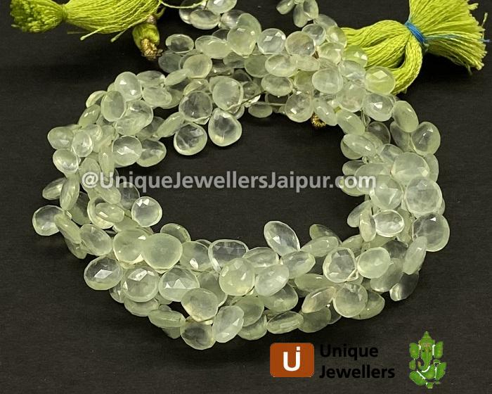 Prehnite Faceted Heart Beads