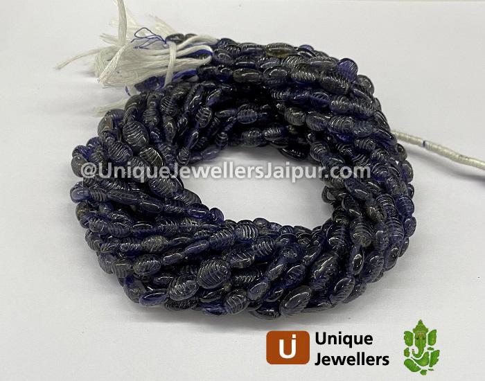 Iolite Carved Oval Beads