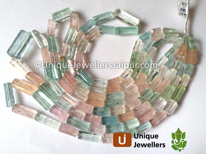 Multi Aquamarine Far Step Cut Cylinder Beads