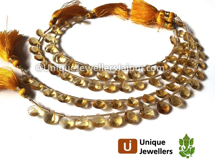 Citrine Double Concave Heart Beads
