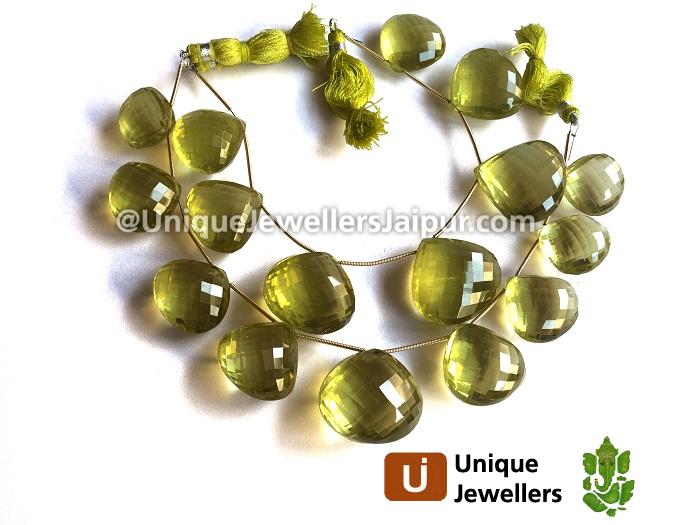 Lemon Quartz Far Faceted Heart Beads