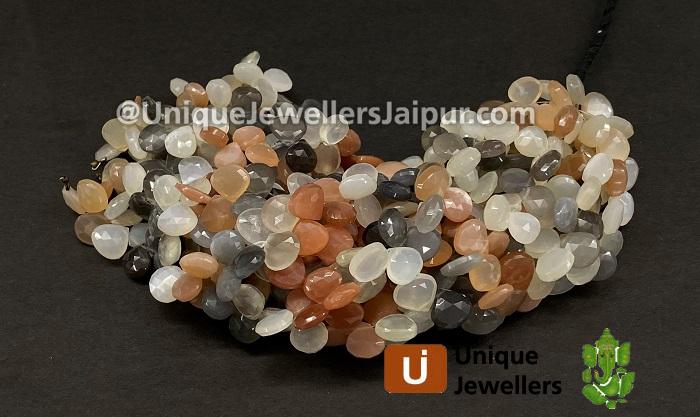 Multi Moonstone Faceted Heart Beads