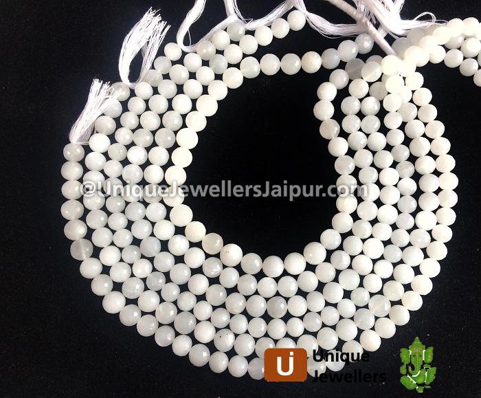 White Moonstone Far Faceted Round Beads