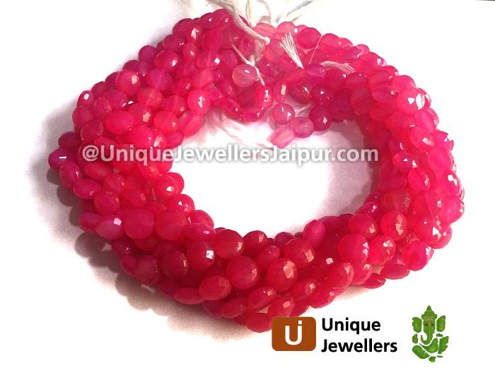 Raspberry Chalcedony Faceted Coin Beads