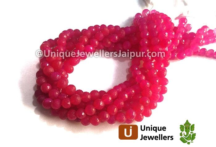 Raspberry Chalcedony Faceted Round Beads
