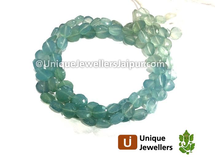 Blue Chalcedony Far Faceted Coin Beads