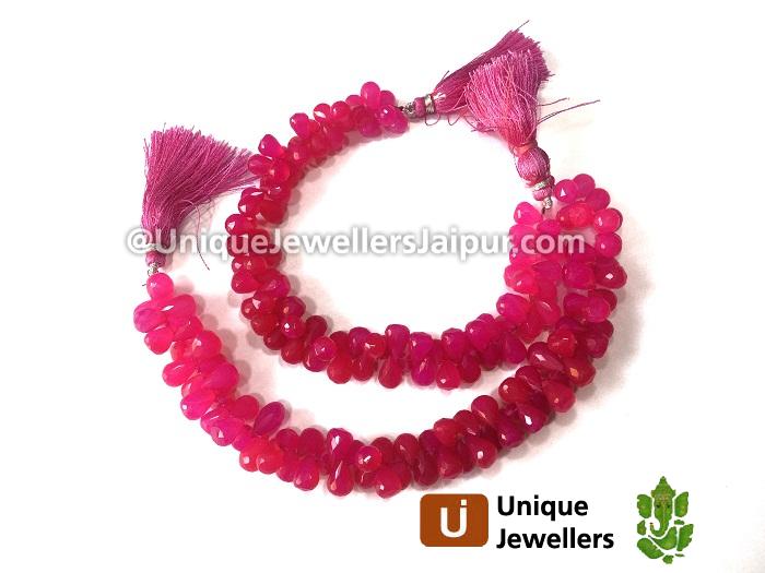 Raspberry Chalcedony Faceted Drop Beads