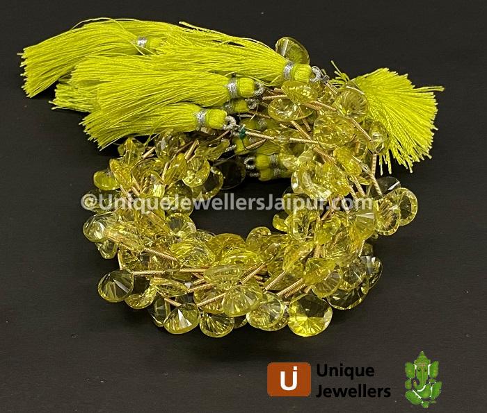 Lemon Quartz Concave Cut Heart Beads