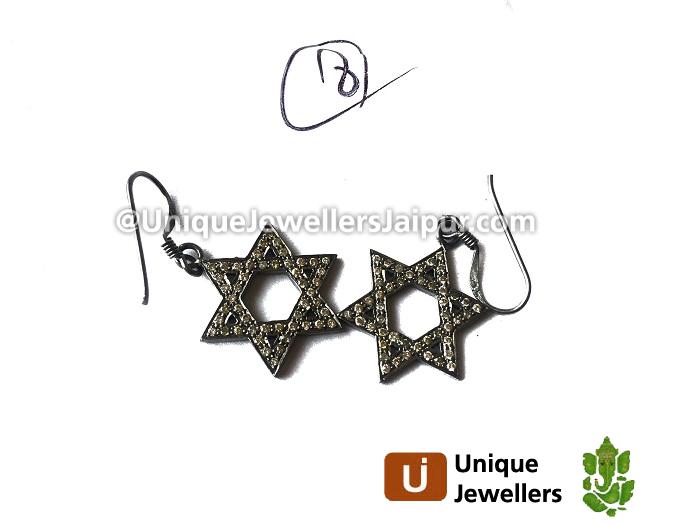 Diamond Studded Silver Star Earrings