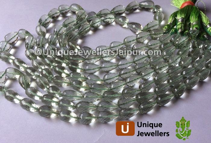 Green Amethyst Far Faceted Drop Beads