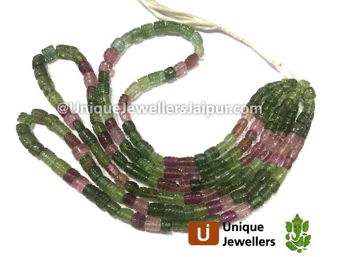 Multi Tourmaline Carved Barrel Beads