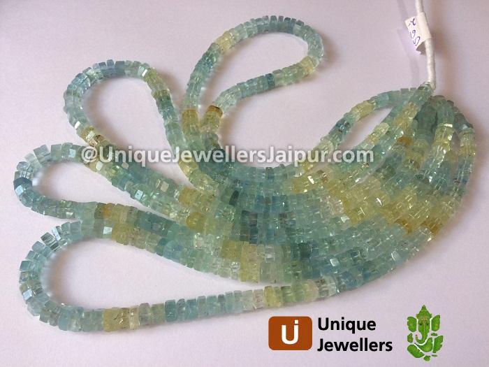 Multi Aquamarine Step Cut Roundelle Beads