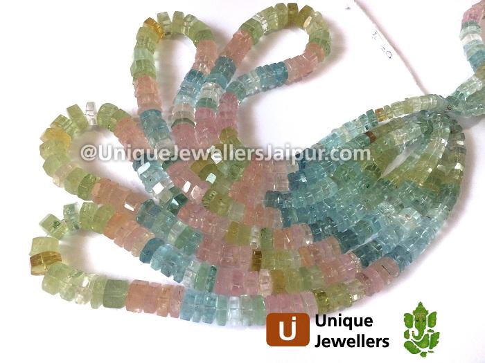 Multi Aquamarine Far Step Cut Roundelle Beads