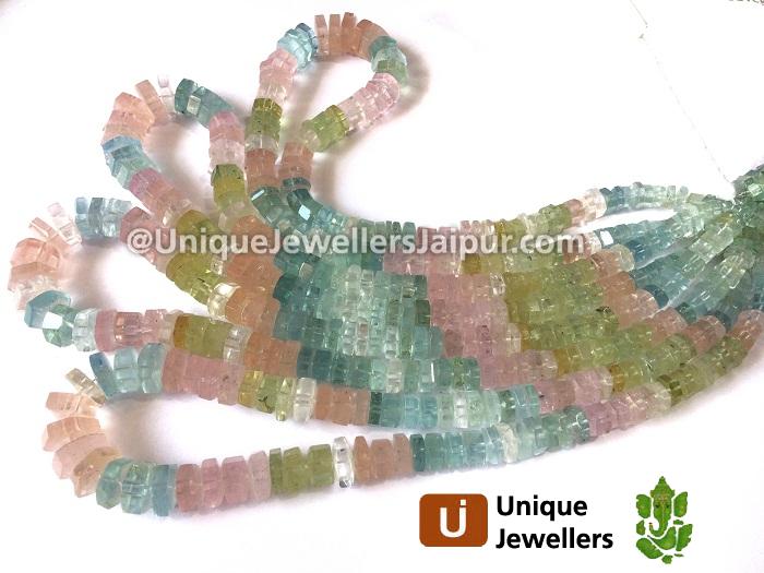 Good Making Multi Aquamarine Far Step Cut Roundelle Beads