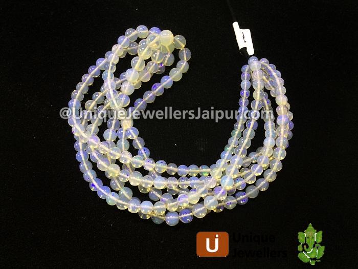 White Ethiopian Opal Far Smooth Round Beads