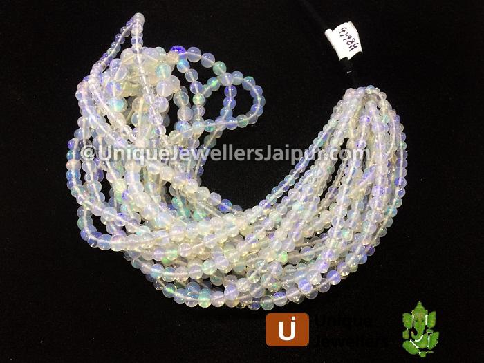 White Ethiopian Opal Far Plain Round Beads