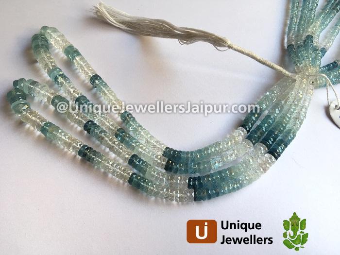 Shaded Aquamarine Far Faceted Tyre Beads