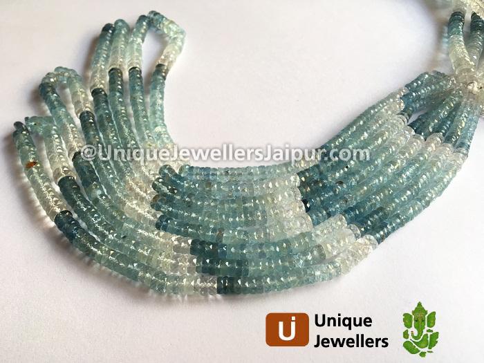 Shaded Aquamarine Faceted Tyre Beads