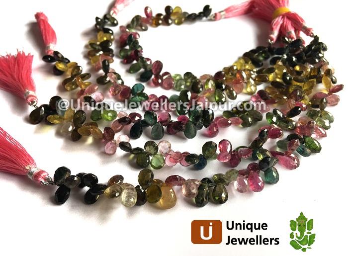 Multi Tourmaline Faceted Pear Beads