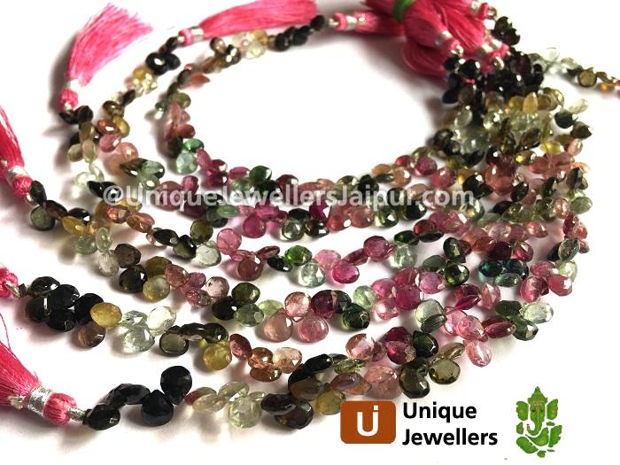 Multi Tourmaline Faceted Heart Beads