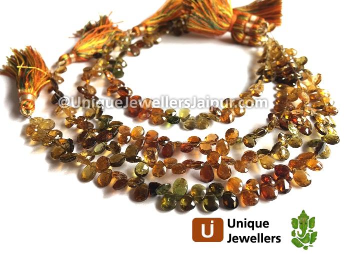 Petrol Tourmaline Faceted Pear Beads