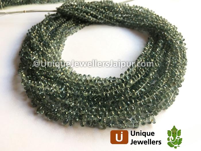 Green Songea Sapphire Faceted Drop Beads