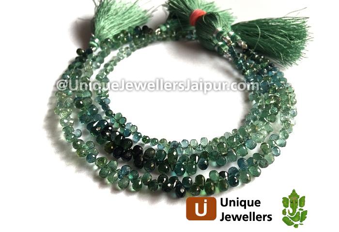 Bluish Green Tourmaline Faceted Drop Beads