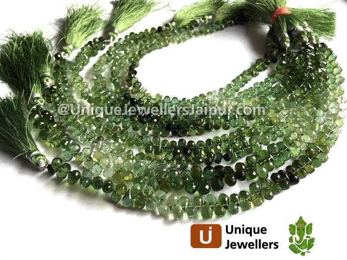 Green Tourmaline Faceted Drops Beads