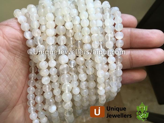 White Moonstone Smooth Round Beads