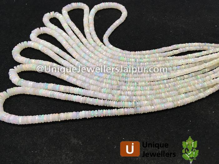 White Ethiopian Opal Faceted Tyre Beads