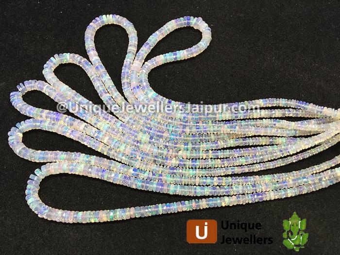 White Ethiopian Opal Faceted Tyre Beads