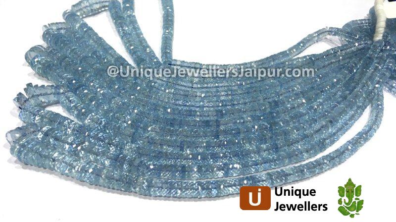 Deep Aquamarine Far Faceted Tyre Beads