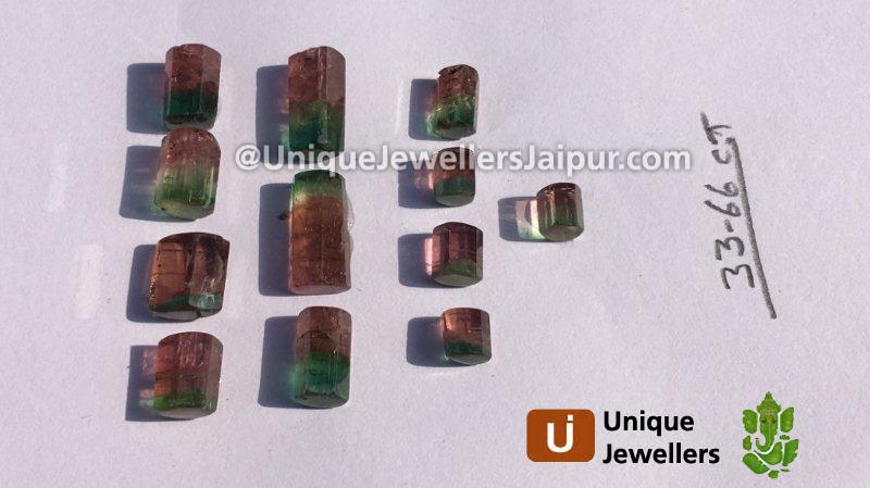 Watermelon Tourmaline Step Cut Cylinder Beads