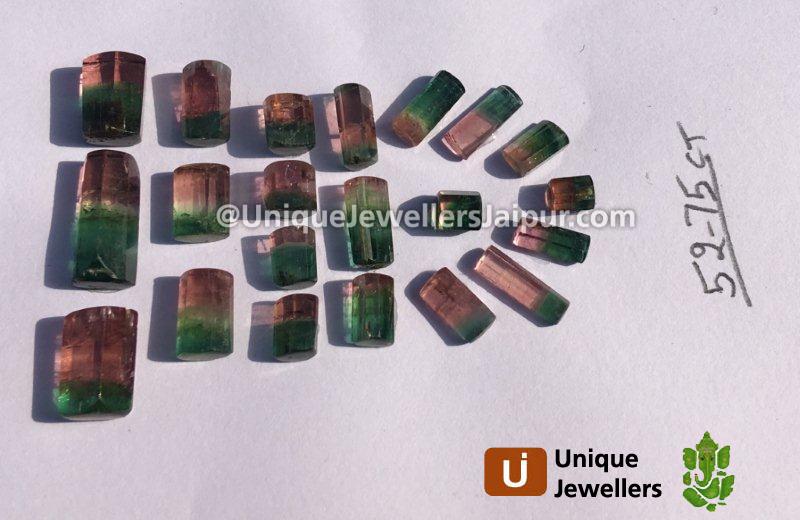 Watermelon Tourmaline Step Cut Cylinder Beads