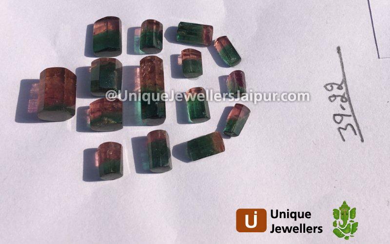 Watermelon Tourmaline Step Cut Cylinder Beads