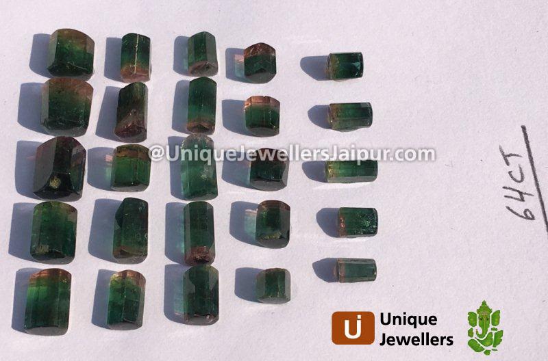 Bi-Color Tourmaline Step Cut Cylinder Beads
