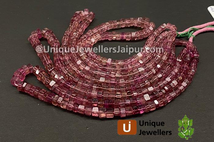 Pink Tourmaline Step Cut Roundelle Beads