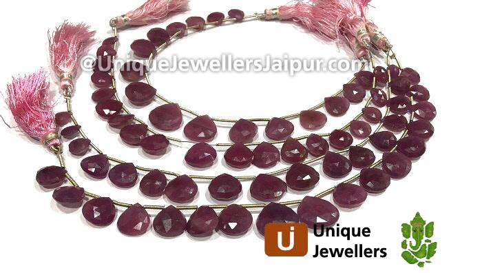 Ruby Far Briollete Heart Beads