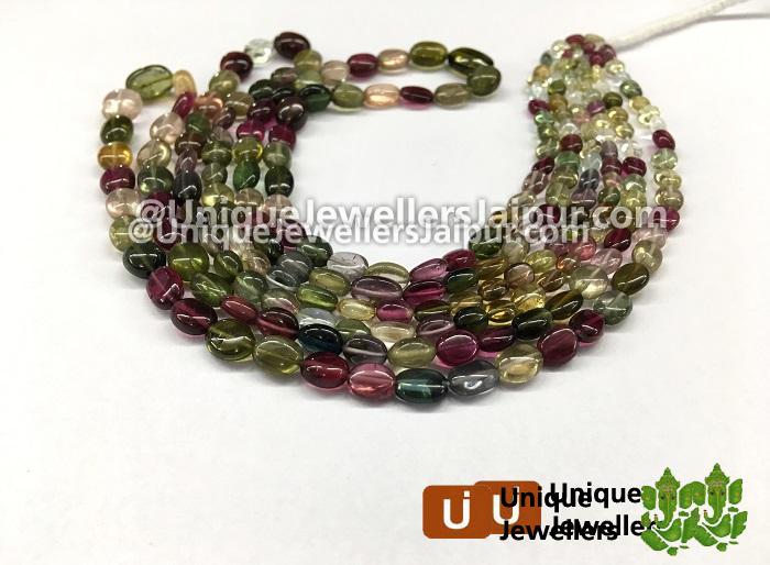 Multi Tourmaline Smooth Oval Beads