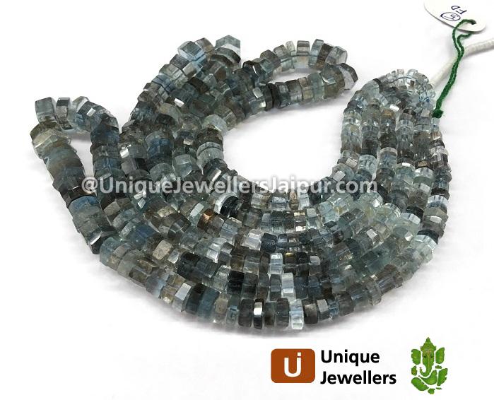 Moss Aquamarine Step Cut Roundelle Beads