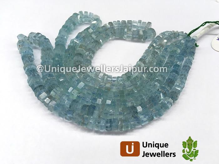 Moss Aquamarine Step Cut Roundelle Beads