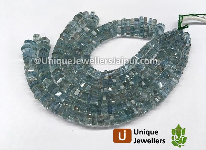 Moss Aquamarine Step Cut Roundelle Beads