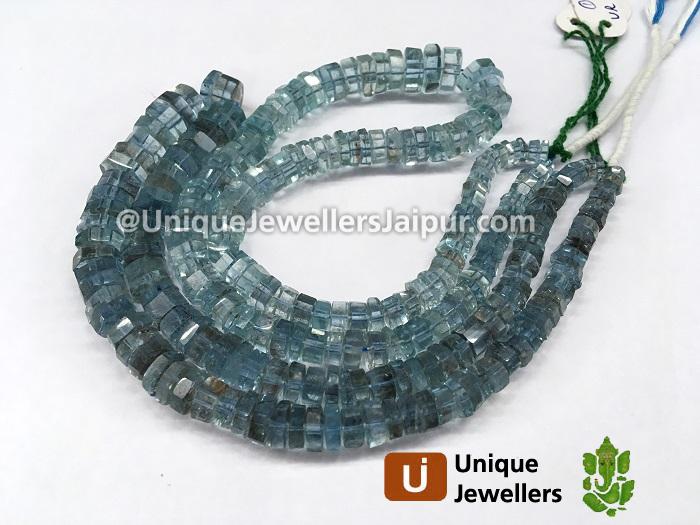 Moss Aquamarine Step Cut Roundelle Beads