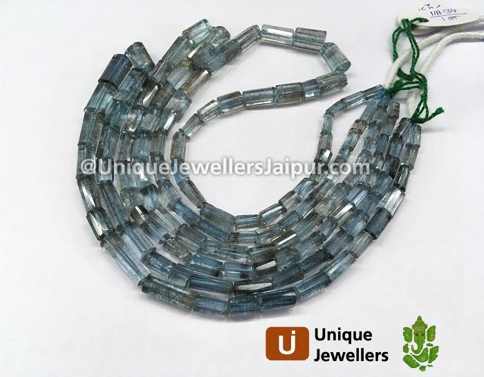 Moss Aquamarine Step Cut Cylinder Beads