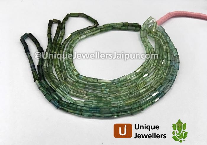 Greenish Blue Tourmaline Step Cut Tube Beads