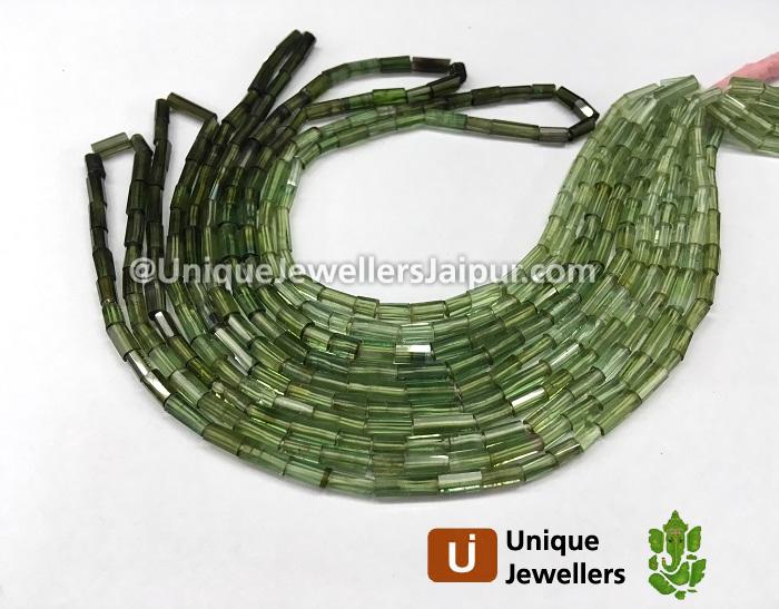 Green Tourmaline Shaded Step Cut Tube Beads