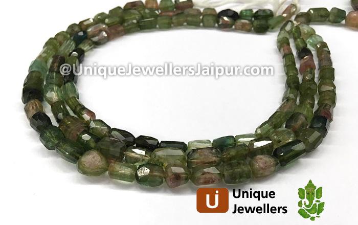 Bi Color Tourmaline Faceted Cylinder Nugget Beads